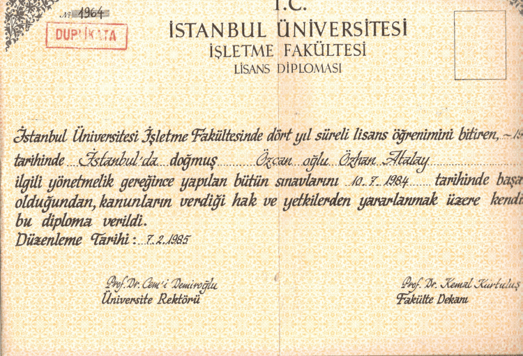 Diploma İstanbul Üniversitesi İşletme Fakültesi Diploma İstanbul İşletme